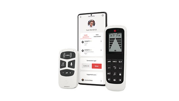 The AudioLink universal connectivity device, the AudioKey 3 app, and the FineTuner Echo remote make it easy for CI users to stay connected and in control of their hearing.