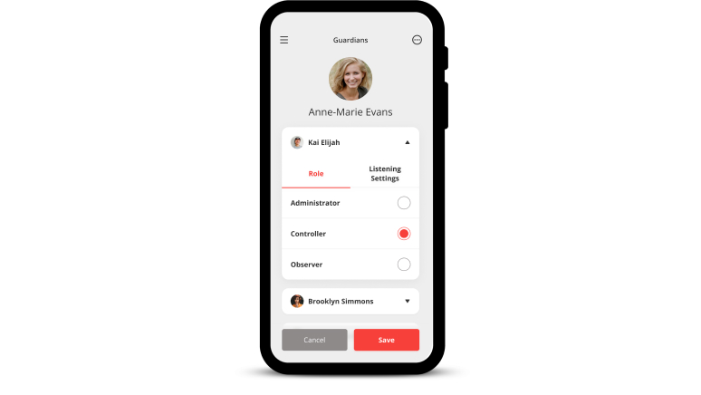 guardian role profile in the AudioKey 3 app